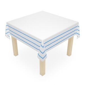 Table Cloth white with light blue frame 55 inches x 55 inches NWOT